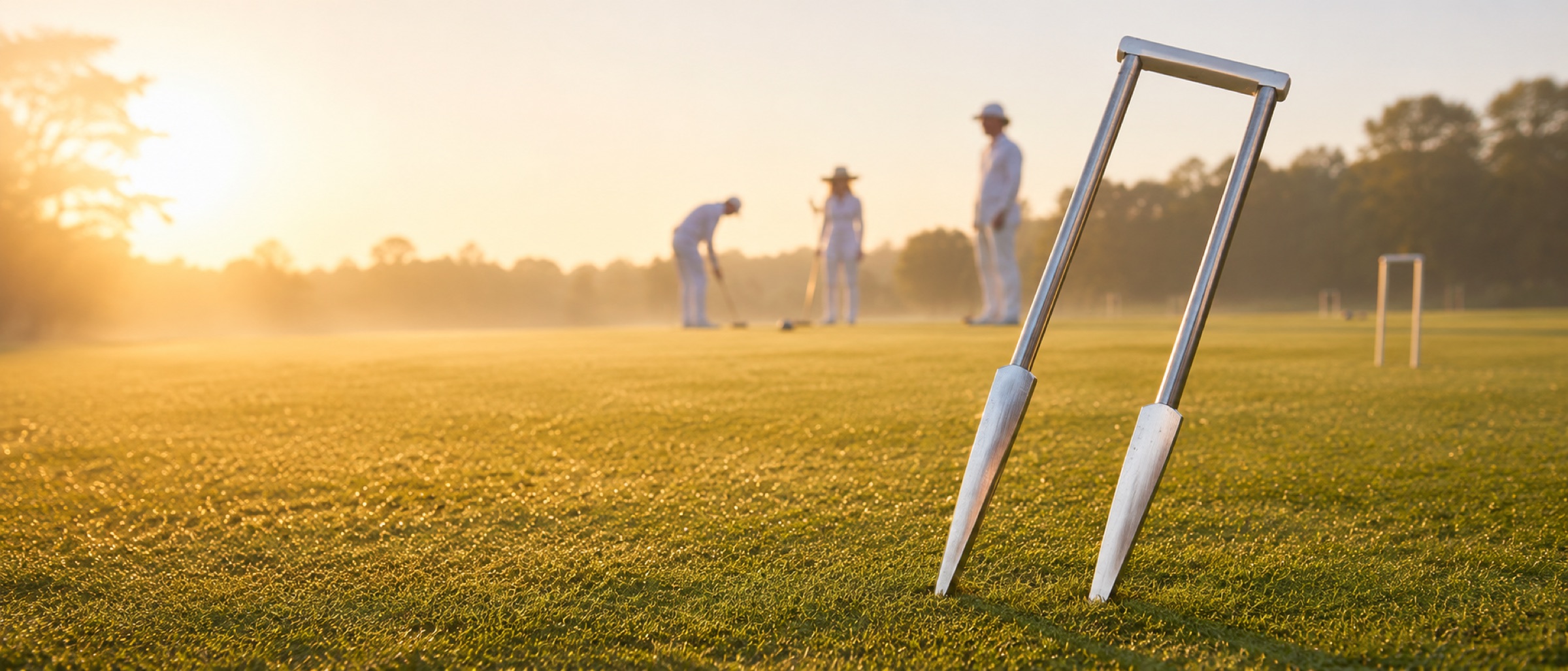 Quadway Dibber set into a croquet lawn at sunrise